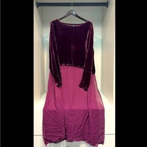 Eileen Fisher Velvet Evening Gown with Sheer Bottom Split at the Thigh, Size XL